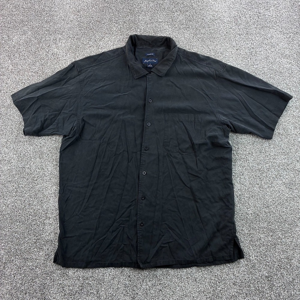 Joseph & Feiss Shirt Mens XL Black Silk Short Sleeve Classic Fit Button Up